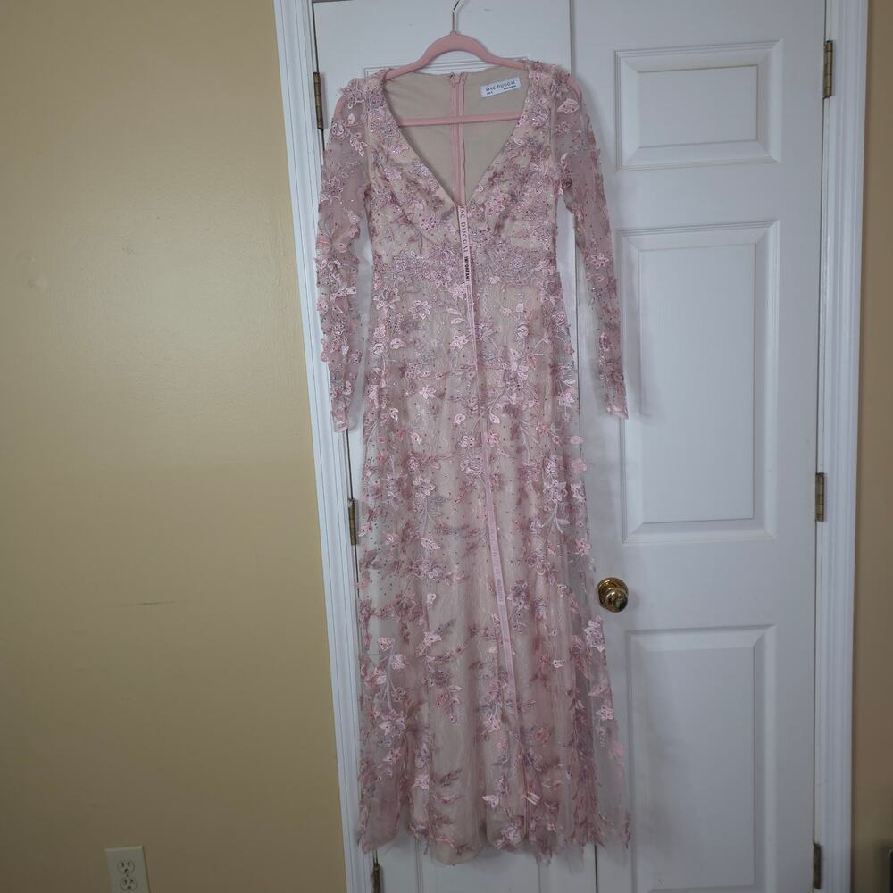 Mac Duggal 70224 Embellished V-neckline Long A-line Dress in Rose Pink Size 2